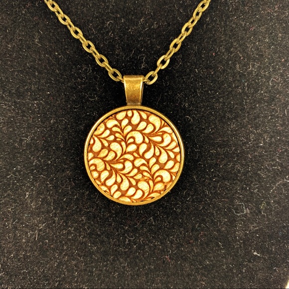 Wood Laser Engraved Geometric Pattern Necklace 24” - Picture 3 of 6